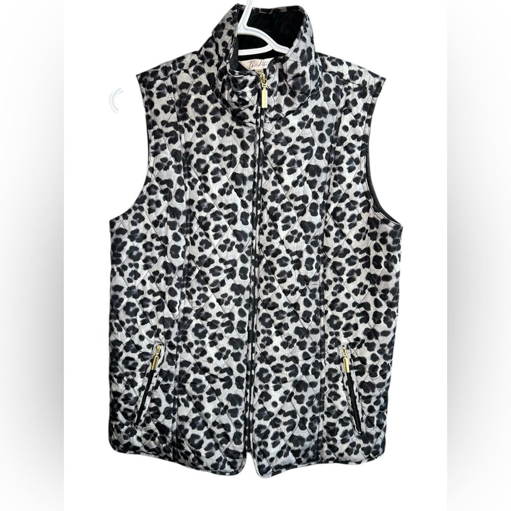 Leopard Print Quilted Print Sleeveless Vest